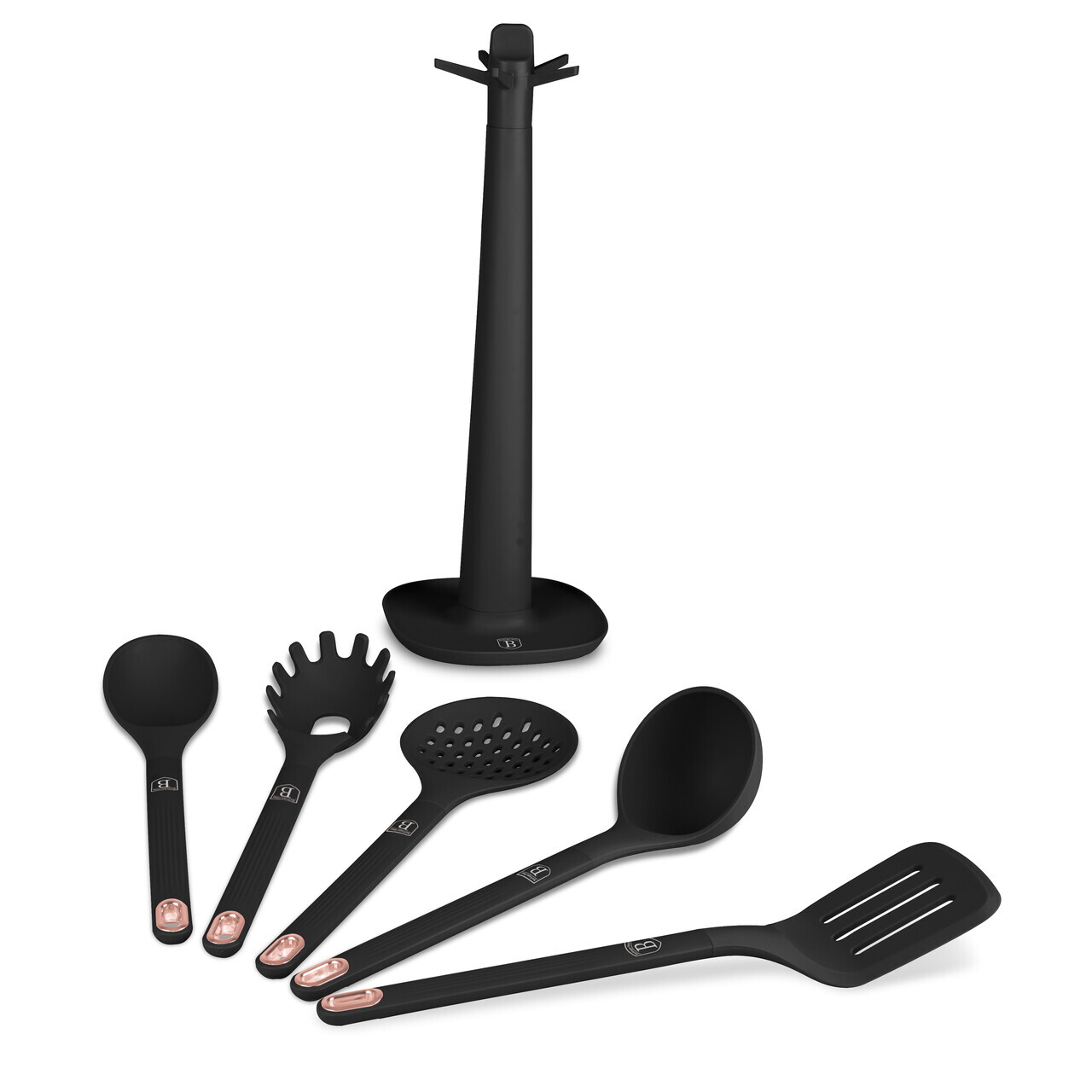 Set 5 ustensile de bucatarie cu suport, Berlinger Haus, Black Rose, nailon/plastic, negru - imagine 3
