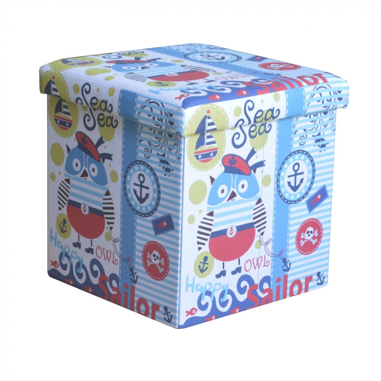 Taburet pliabil cu spatiu de depozitare Seaman Owl, Heinner Home, 37.5 x 38 x 38 cm, PVC, multicolor