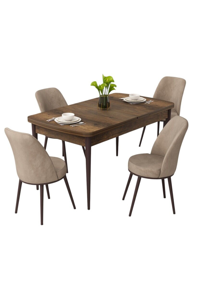 Set masa extensibila si scaune (5 piese), Hanah Home, Rax, Model baroc din lemn / Cappuccino — imaginea 2