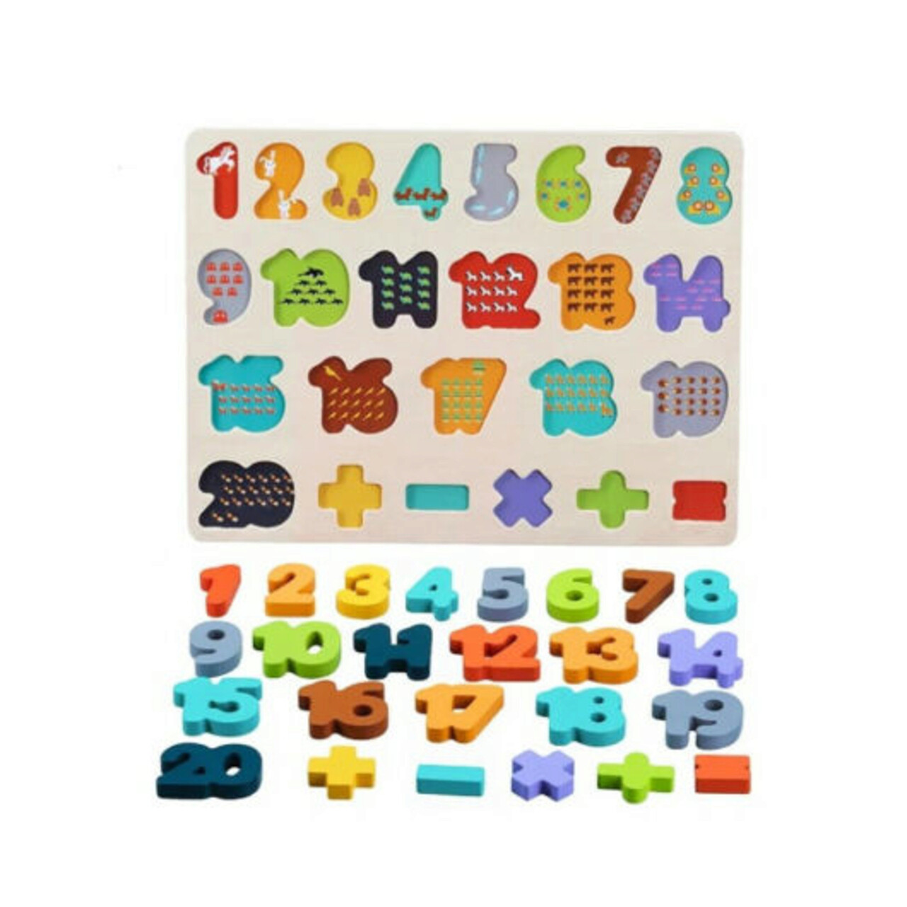 Puzzle Incastru Din Lemn Cu Numere De La 1 La 20, 26 Bucati, Phoohi, PH07J012, Multicolor