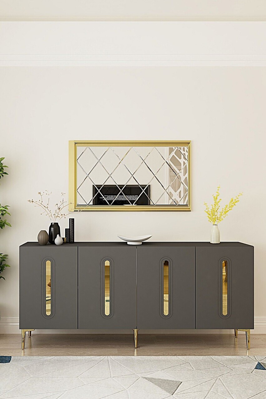 Consola, Hanah Home, Rany 180, 180x75x32 cm, Antracit / Aur — imaginea 2