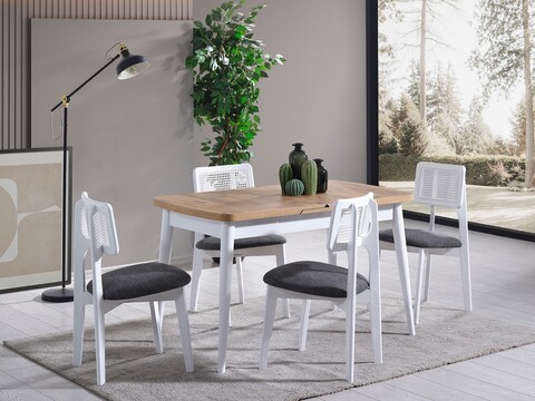 Set masa extensibila si 4 scaune, Fairfax, Milla, Alb / Natural