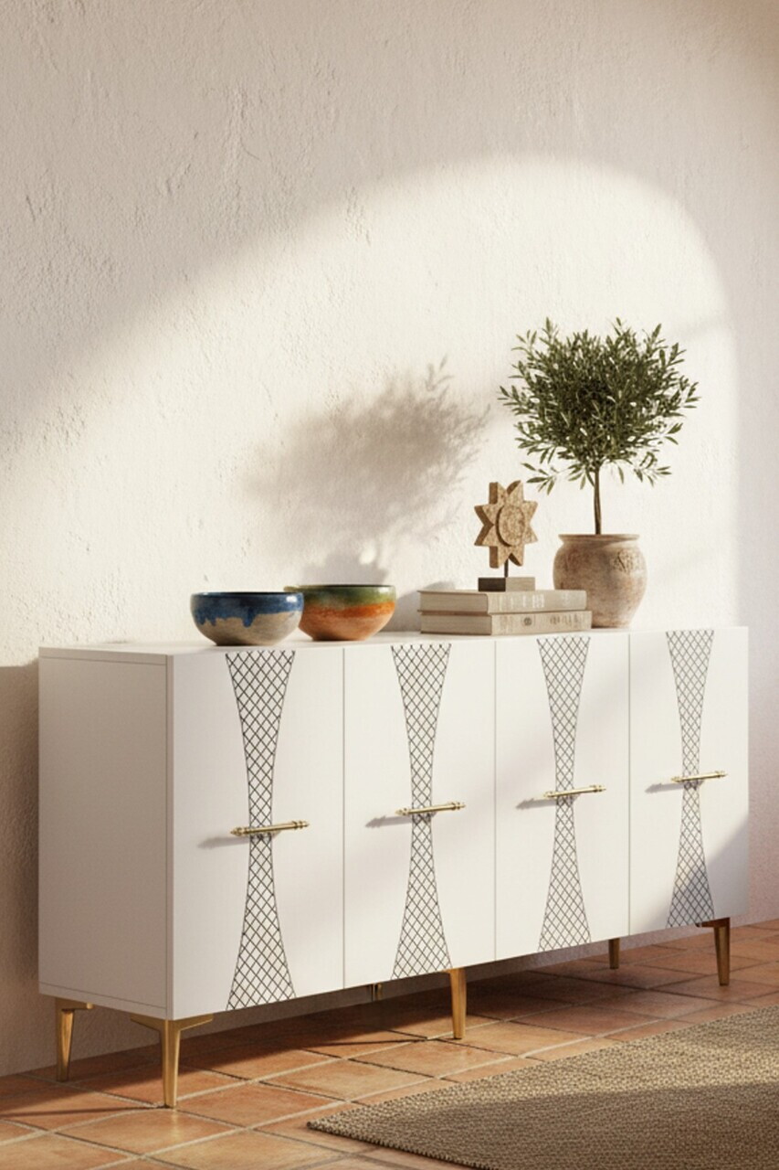 Consola, Hanah Home, Slim 150, 150x75x32 cm, Alb/Auriu — imaginea 2