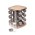 Set 12 recipiente pentru condimente si suport, Monroy, Homla, 17x17x22 cm, inox/bambus/sticla, argintiu/natur