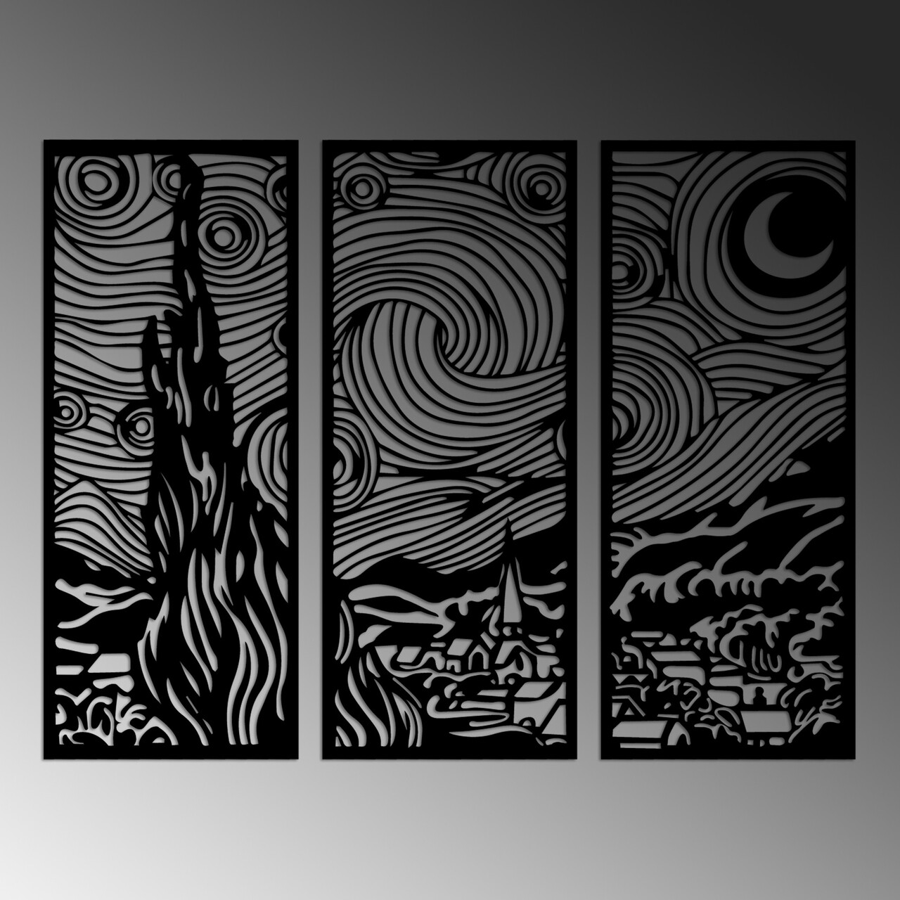 Decoratiune de perete, Vangogh, Dimensiuni: 3 x 30 x 73 cm, Negru - view 5