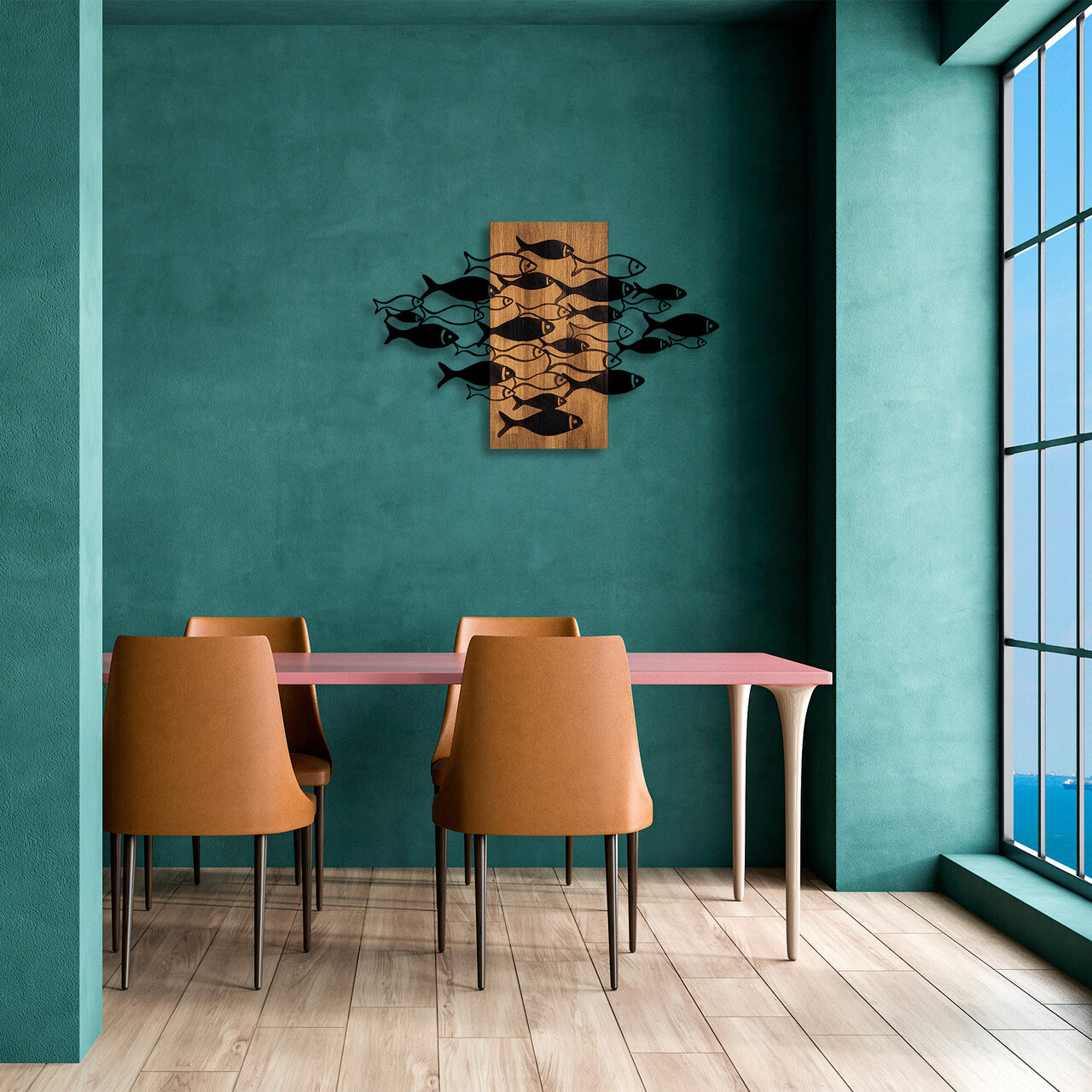 Decoratiune de perete, Shoal, 50% lemn/50% metal, Dimensiune: 88 x 58 cm, Nuc / Negru - 1 | YEO