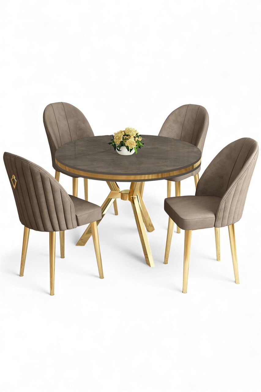 Set masă și scaune (5 bucăți), Hanah Home, Mos, Antracit / Auriu / Cappuccino - view 2