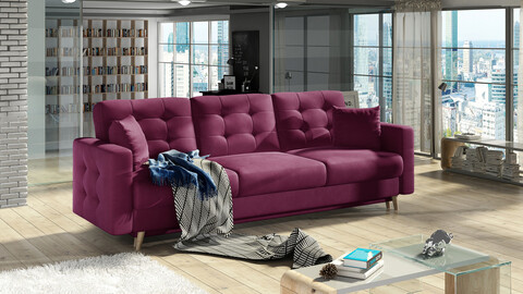 Canapea extensibila 3 locuri ELTAP, Ask03, Asgard, 233x92x93 cm, lemn/poliester, roz inchis