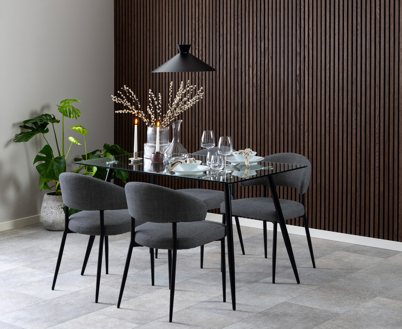 Scaun Edina, Actona, 56x55x77 cm, tesatura structurata/otel, gri inchis - view 6