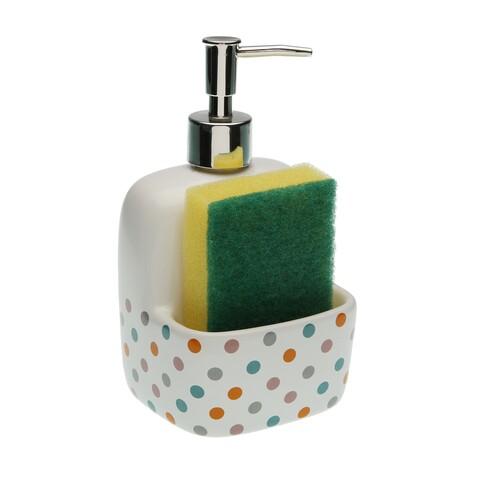 Dozator pentru detergent de vase cu suport burete springdots, versa, 9.4x17.8 cm, ceramica
