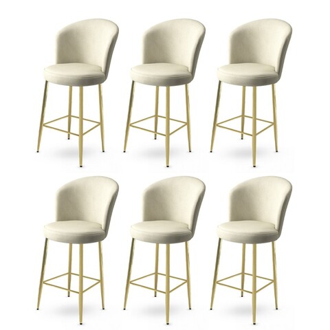 Set scaune de bar 6 piese, Charlotte, Fora, Metal, Crem / Aur