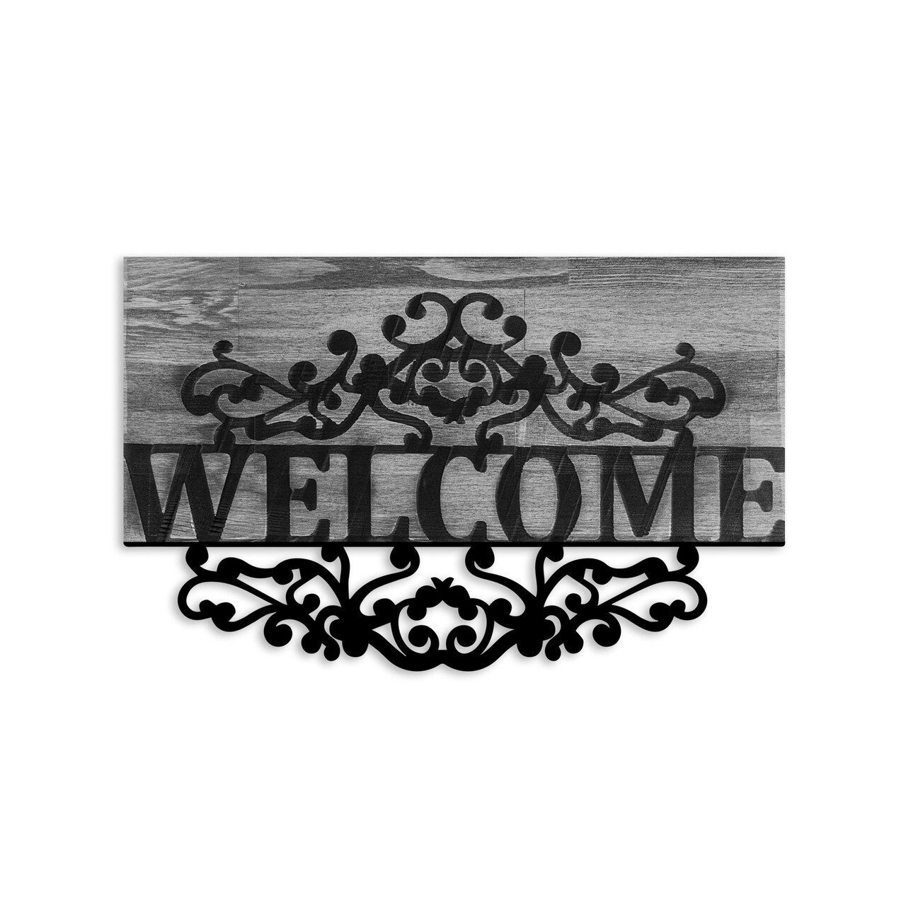 Decoratiune de perete, Welcome, Lățime: 58 cm Înălțime: 36 cm Adâncime: 3 cm, Nuc / Negru - view 5