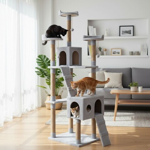 Casă pentru pisici, Paws & Whiskers, Savana, MATERIAL TEXTIL WELSOFT, Gri