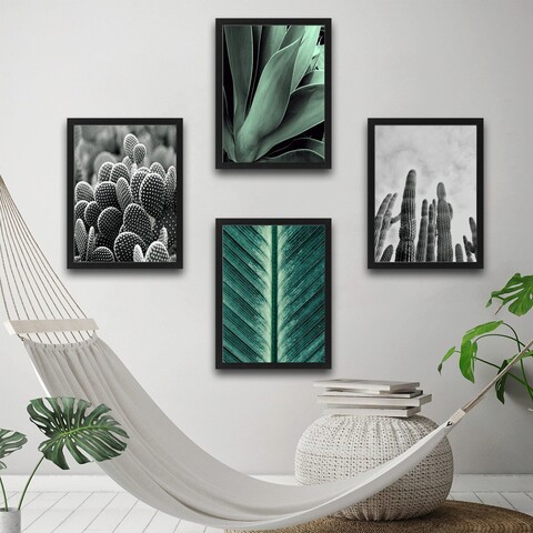Set 4 tablouri decorative, Green & Cactus Set, PAL, Hartie, Multicolor Bystag