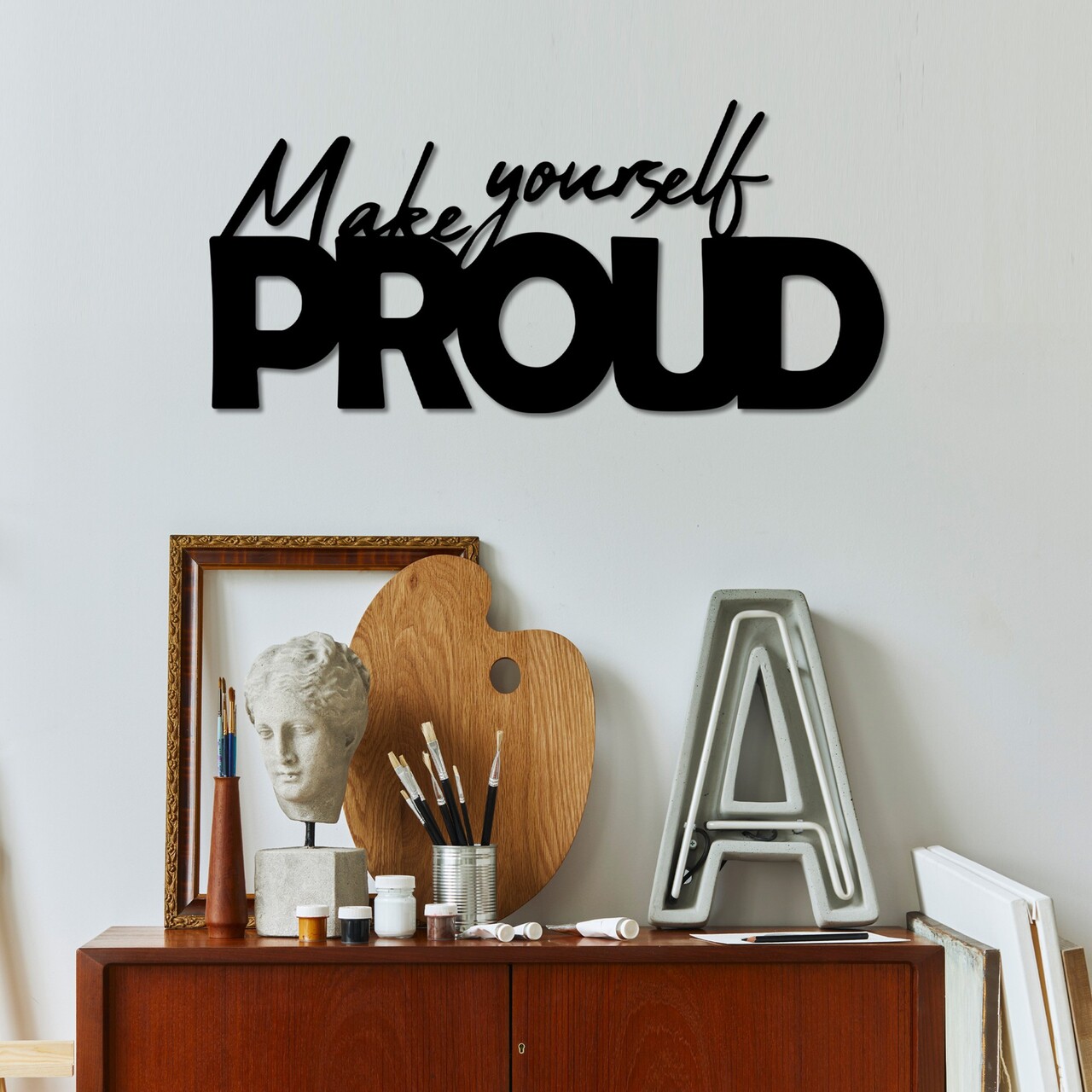 Decoratiune de perete, Make Yourself Proud, Dimensiuni: 56 x 26 cm, Negru - view 3