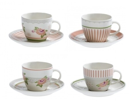 Poza Set 4 cesti cu farfurie pentru cafea, Nonna Rosa S, Brandani, 90 ml, portelan