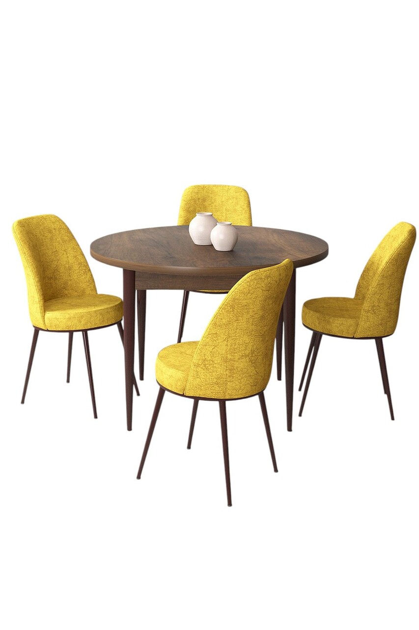 Set masă și scaune (5 bucăți), Hanah Home, Tor, Baroc / Muștar - view 2