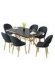Set masa extensibila si scaune (7 piese), Hanah Home, Weps, Model de marmură neagră / Auriu / Antracit
