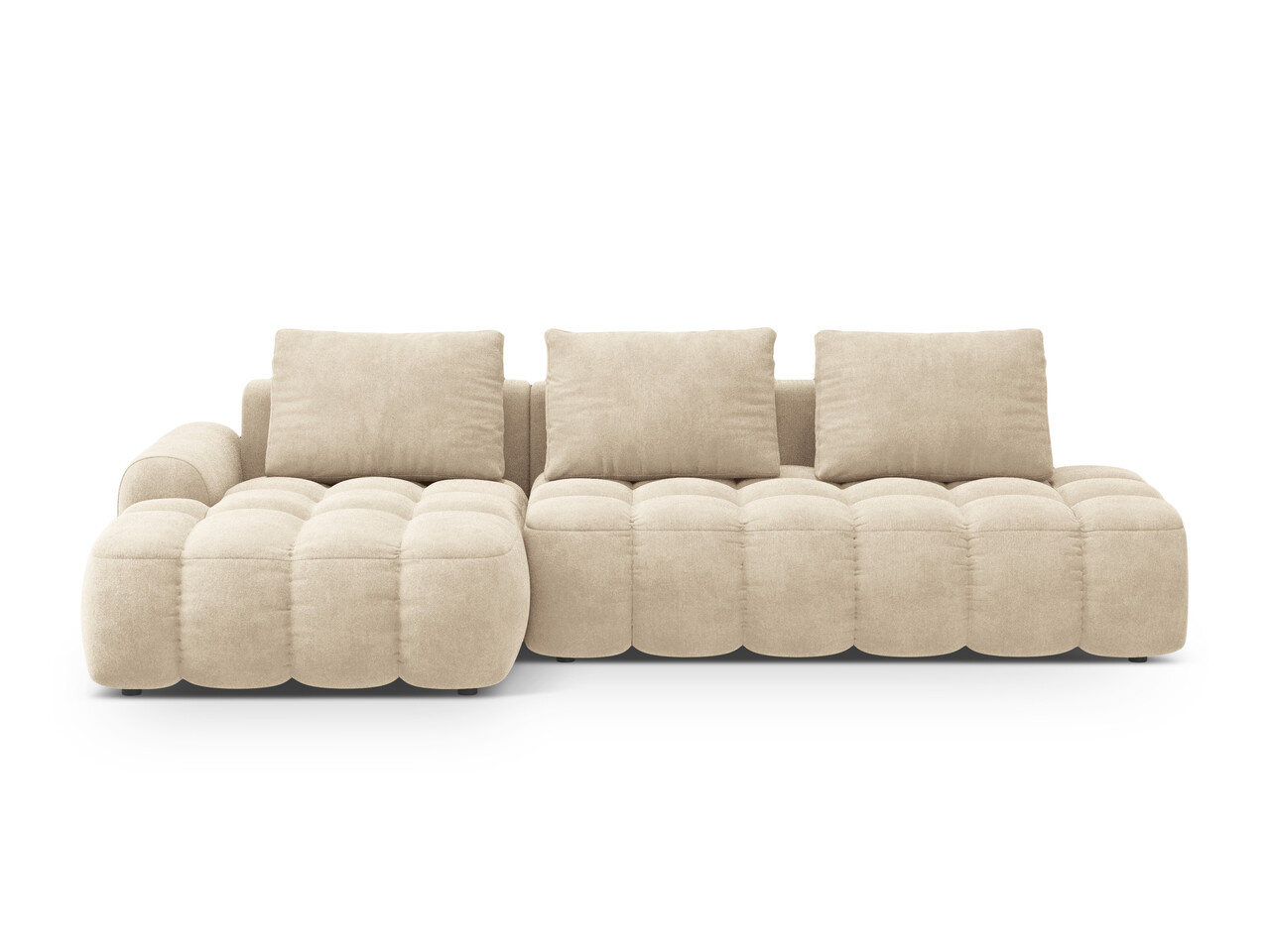 Coltar extensibil stanga 3 locuri, Linz, Cosmopolitan Design, 275x142x84 cm, cotiera dreapta, catifea, bej deschis