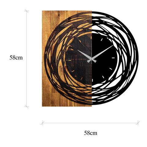 Ceas de perete, Wooden Clock 39, Lemn/metal, Dimensiune: 58 x 3 x 58 cm, Nuc deschis / Negru
