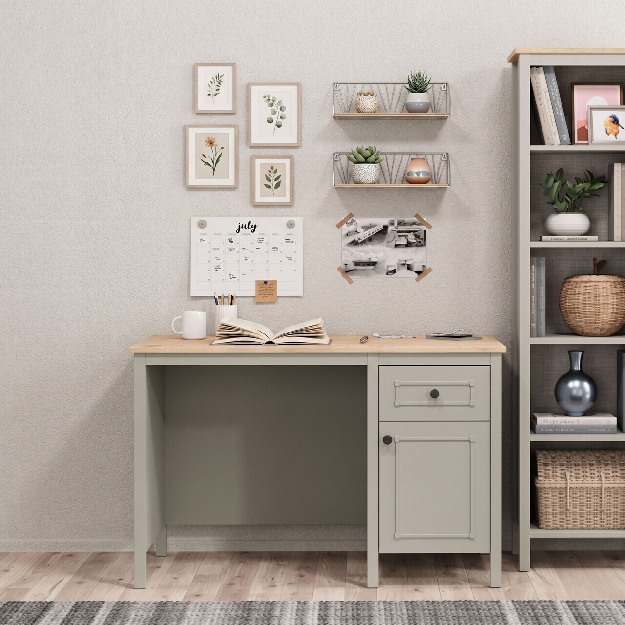 Birou Hanah Home Sento 120x77.3x65 cm PAL MELAMINAT Gri / Stejar
