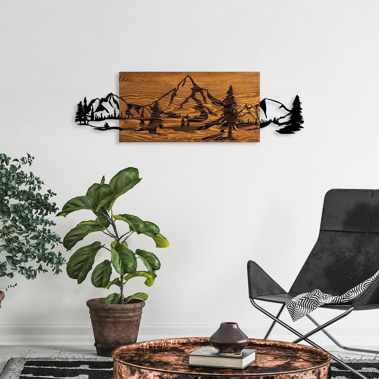 Decoratiune de perete, Mountain Range, Dimensiune: 30 x 95 cm, Nuc / Negru - view 3