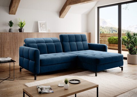 Coltar extensibil dreapta 3 locuri ELTAP, Lore-01, Lorelle, 225x160x105 cm, lemn/poliester, albastru inchis