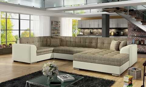 Coltar extensibil dreapta 5 locuri ELTAP, Damario, 338x189x78 cm, lemn/poliester, bej inchis/bej deschis
