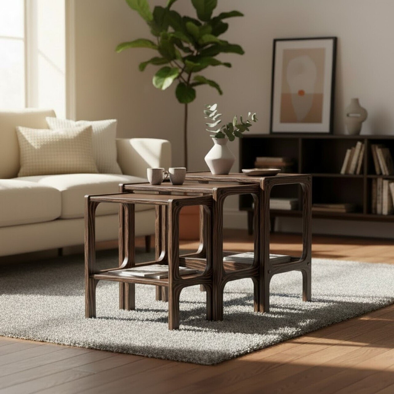 Set masute 3 piese, Hanah Home, CPT4792-50, PLACAJ CARPEN, Maro — imaginea 3