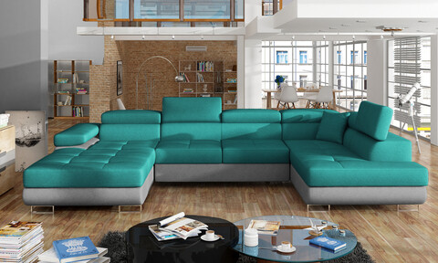 Coltar extensibil dreapta 6 locuri ELTAP, Rod-05, Rodrigo, 345x202x90 cm, lemn/poliester, albastru/gri
