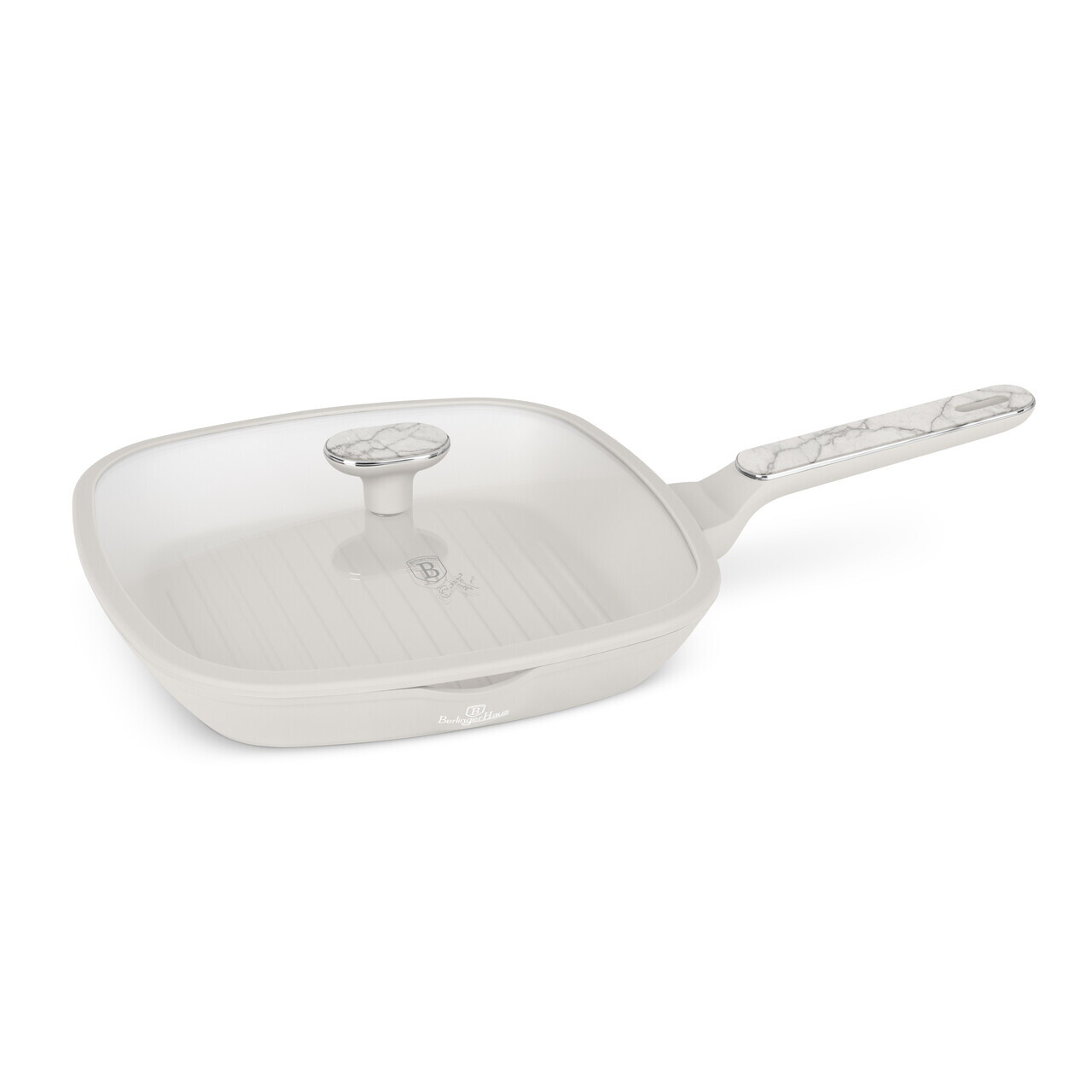 Tigaie grill cu capac Berlinger Haus, Sahara Marble, 28 cm, 2.1 L, aluminiu forjat, crem mat/marmura - imagine 4