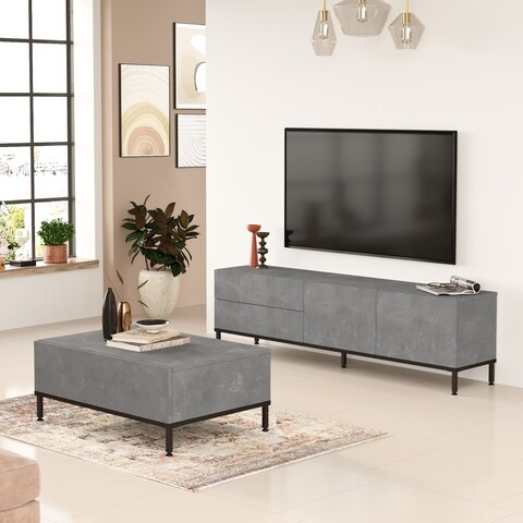 Mobilier living, locelso, lv35, pal melaminat, gri/negru
