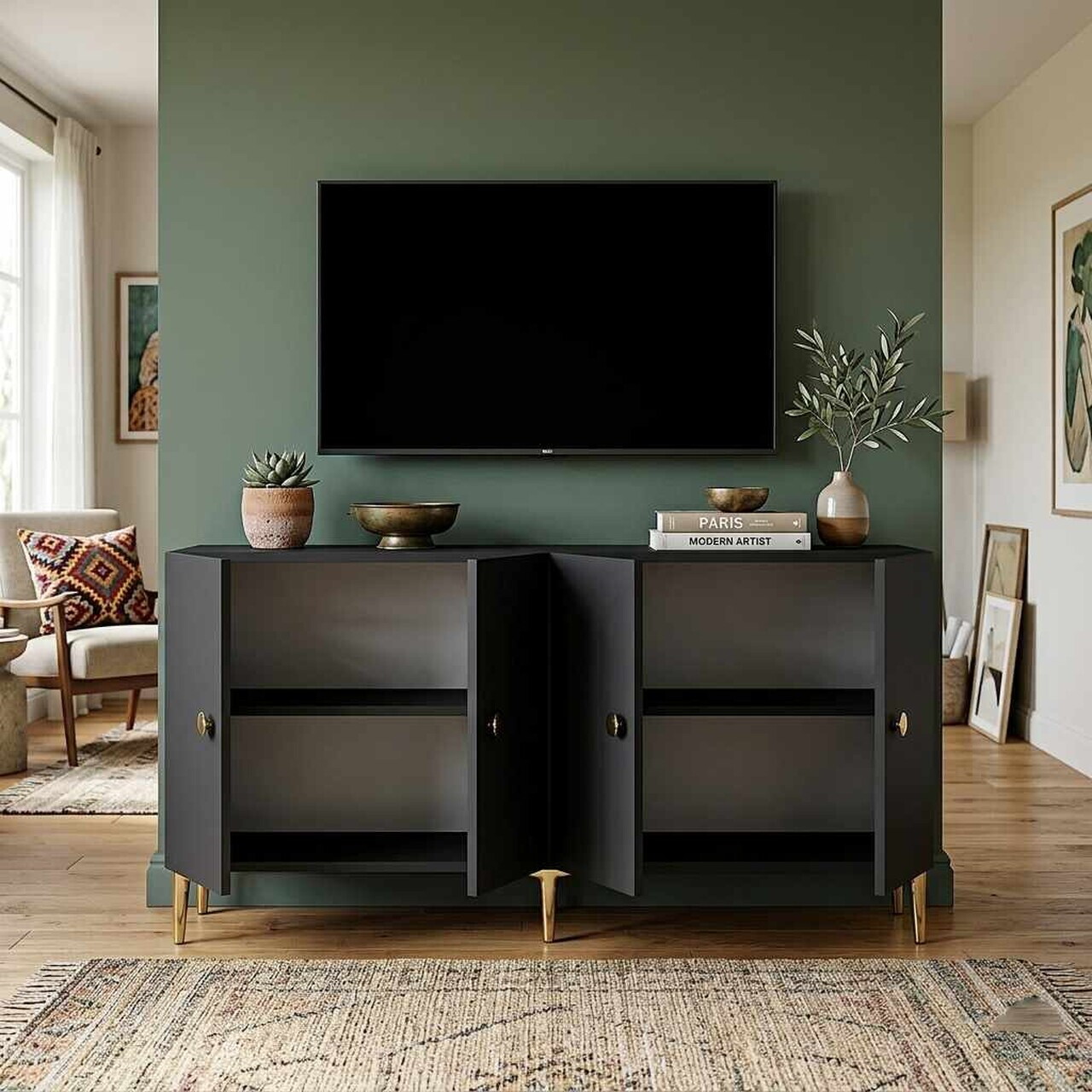 Consola, Hanah Home, Squarel 180, 180x75x32 cm, Antracit — imaginea 3