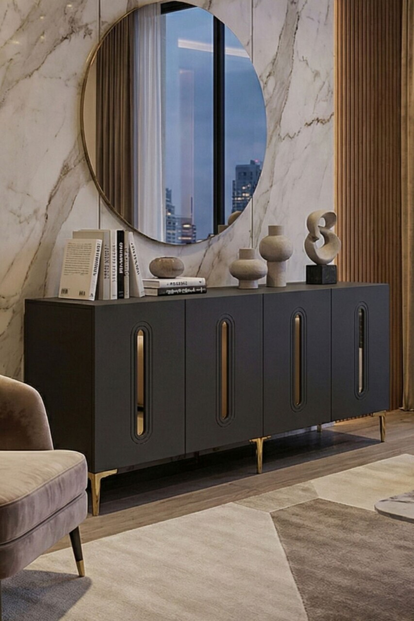 Consola, Hanah Home, Rany 180, 180x75x32 cm, Antracit / Aur — imaginea 3