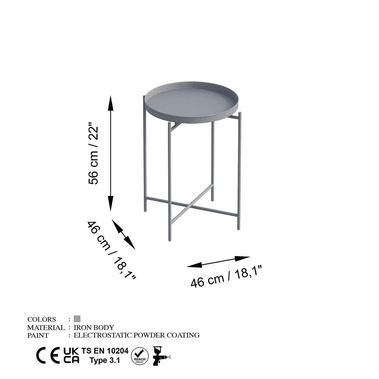 Masuta de cafea, Cerritos, Shb-007-C, 46x56x46 cm, Metal, Gri