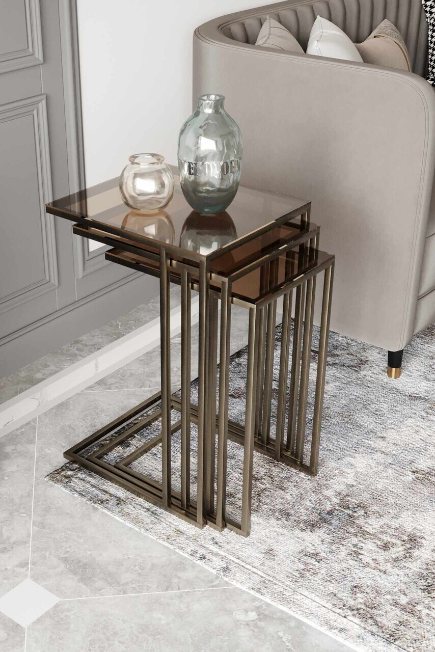 Set masute 3 piese, Hanah Home, Mira, Antic / Bronz — imaginea 2