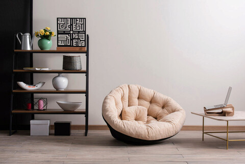Fotoliu puf, valovi, kiku large, 90x70x56 cm, textil, crem