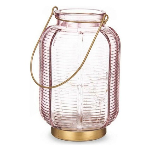 Felinar cu 20 LED-uri, Gift Decor, cu baterii, 13.5 x 13.5 x 22 cm, sticla, roz Gift Decor