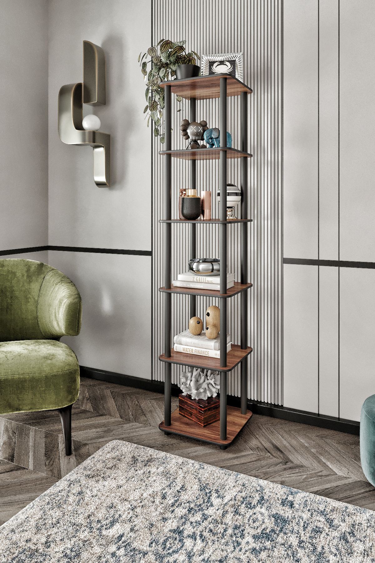 Corp biblioteca, Hanah Home, Bookcase 6 Tiers Square, 34x175x34 cm, MDF , Maro