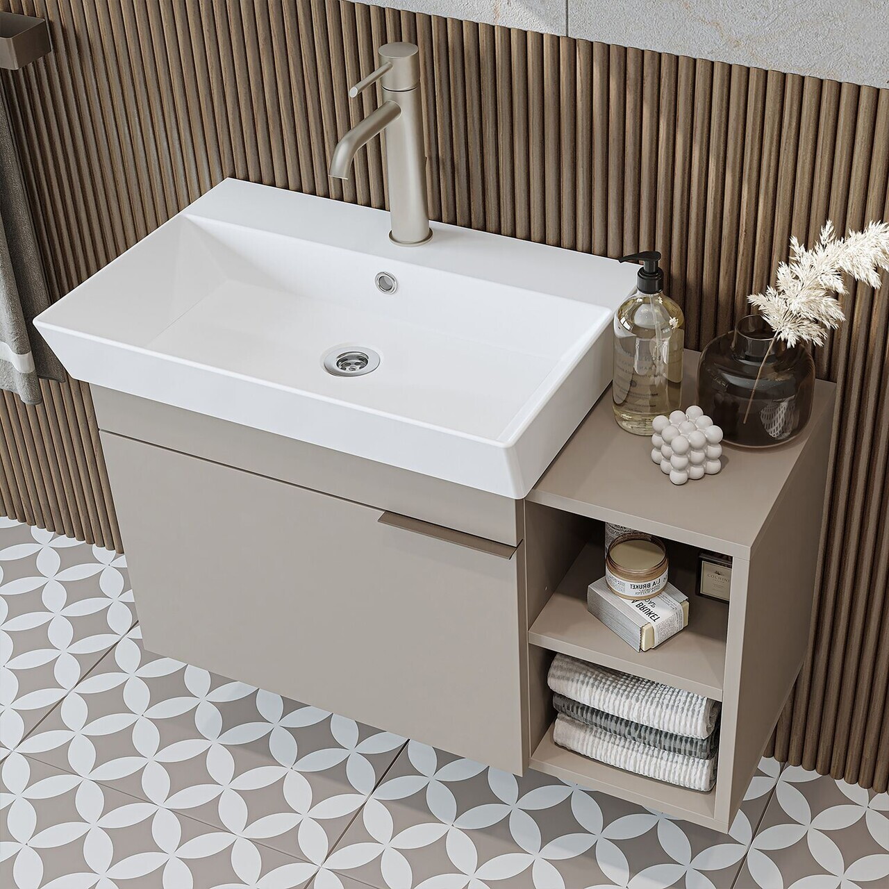 Set Dulap de Baie cu Chiuvetă și Oglindă (3 Piese), Hanah Home, 2942, PAL MELAMINAT, Gresie — imaginea 5