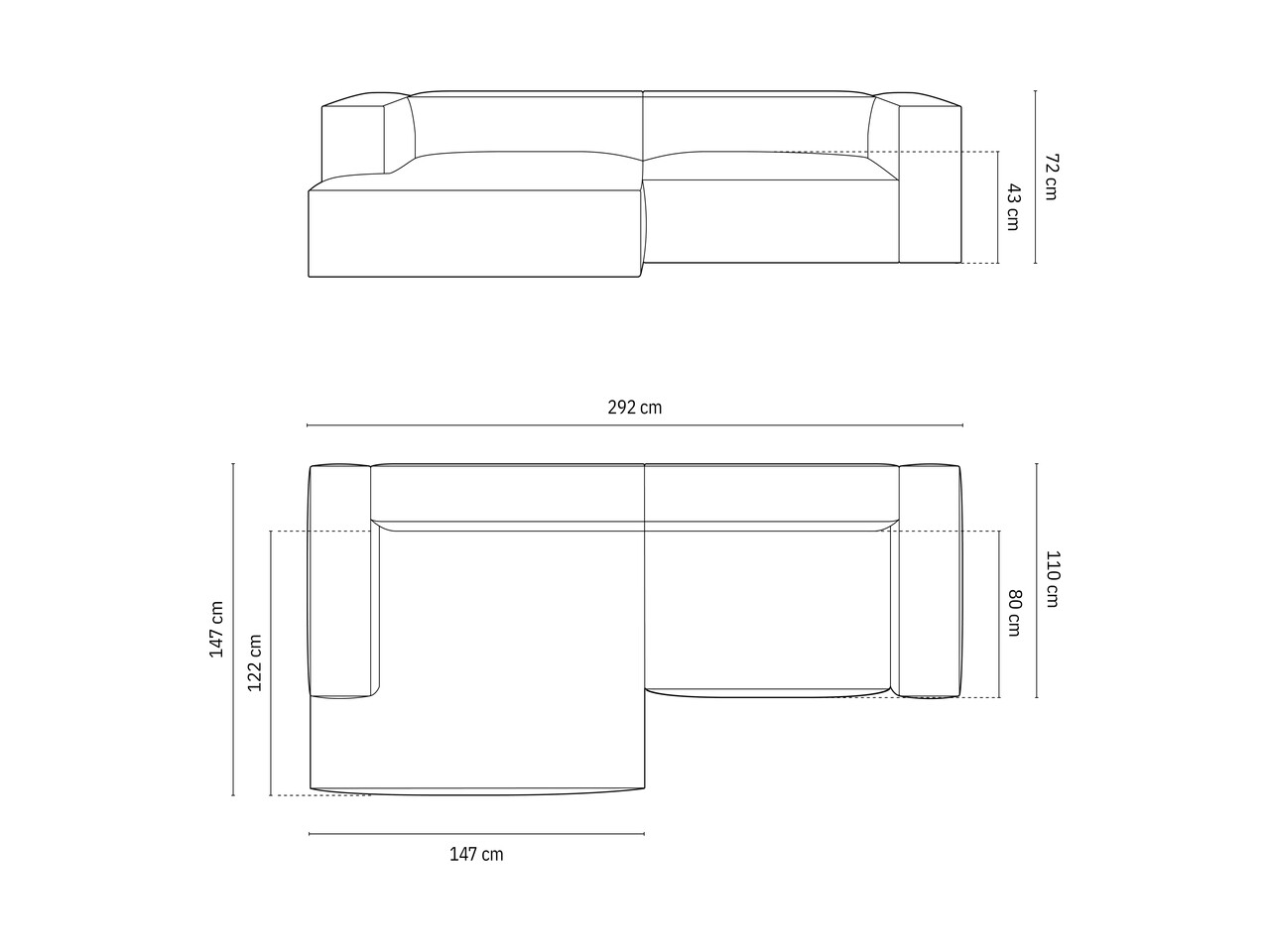 Coltar modular stanga 4 locuri, Nuria-88, Micadoni Home, 292x147x72 cm, catifea, gri