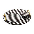 Set tava servire + suporturi pahare, Planet X, 283PLN1102, Lemn, Alb/Negru