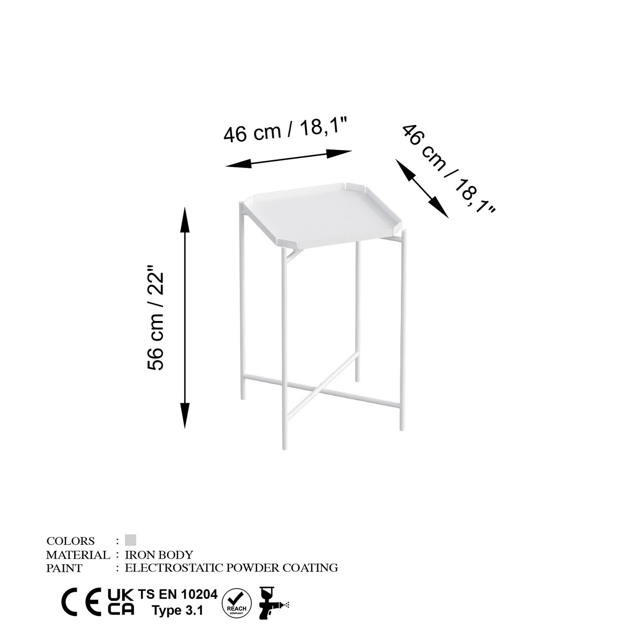 Masuta de cafea, Cerritos, Shb-008-B, 46x56x46 cm, Metal, Alb