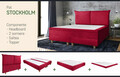 Pat matrimonial, Stockholm, Pillows E, 180x200 cm, saltea tip Pocket, topper memory, Rosu