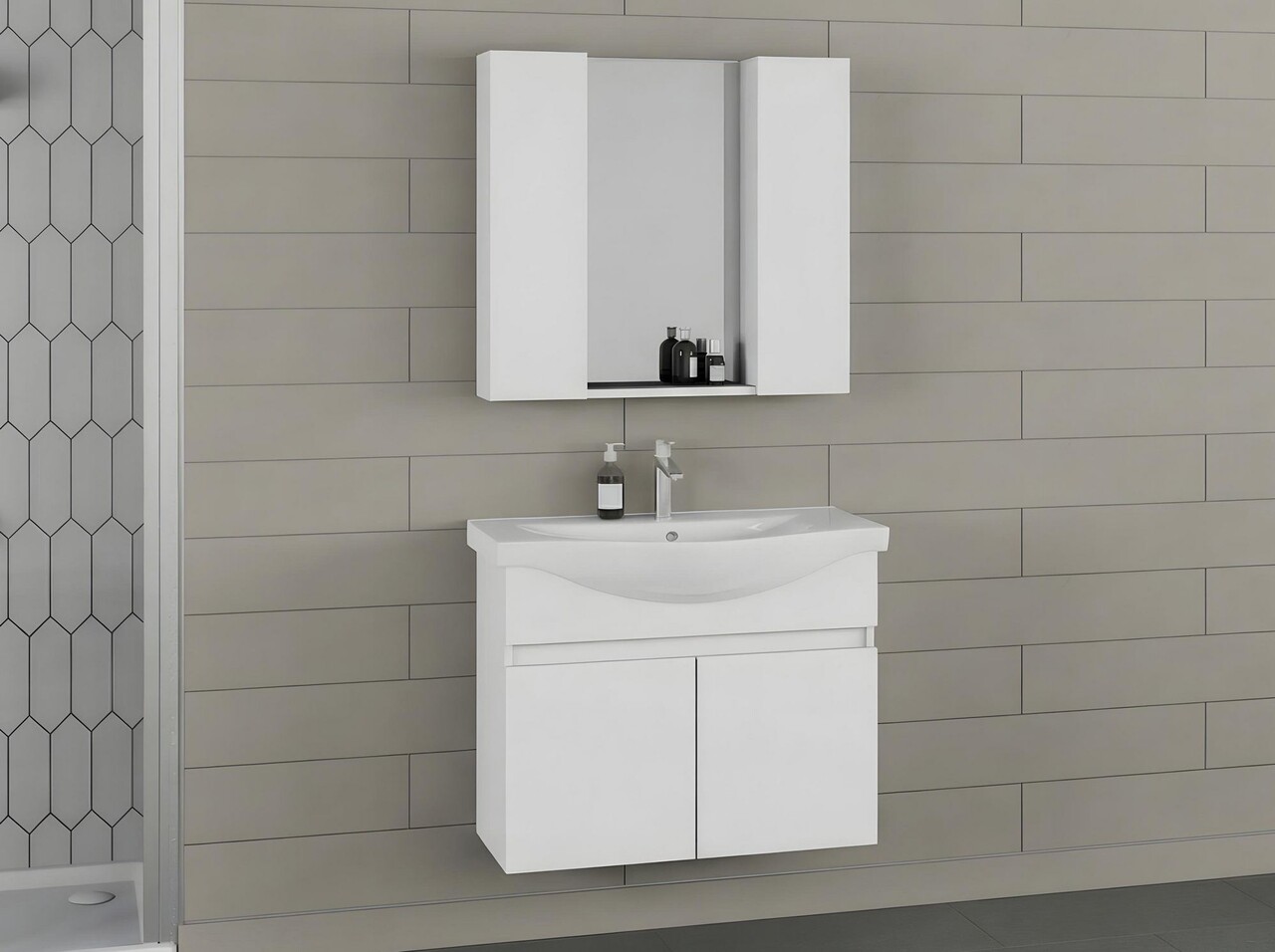 Set mobilier de baie (2 piese), Hanah Home, Sole 80, Alb mat - view 4