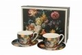 Set 2 cesti pentru espresso cu farfurie Bouquet, Duo, portelan, negru