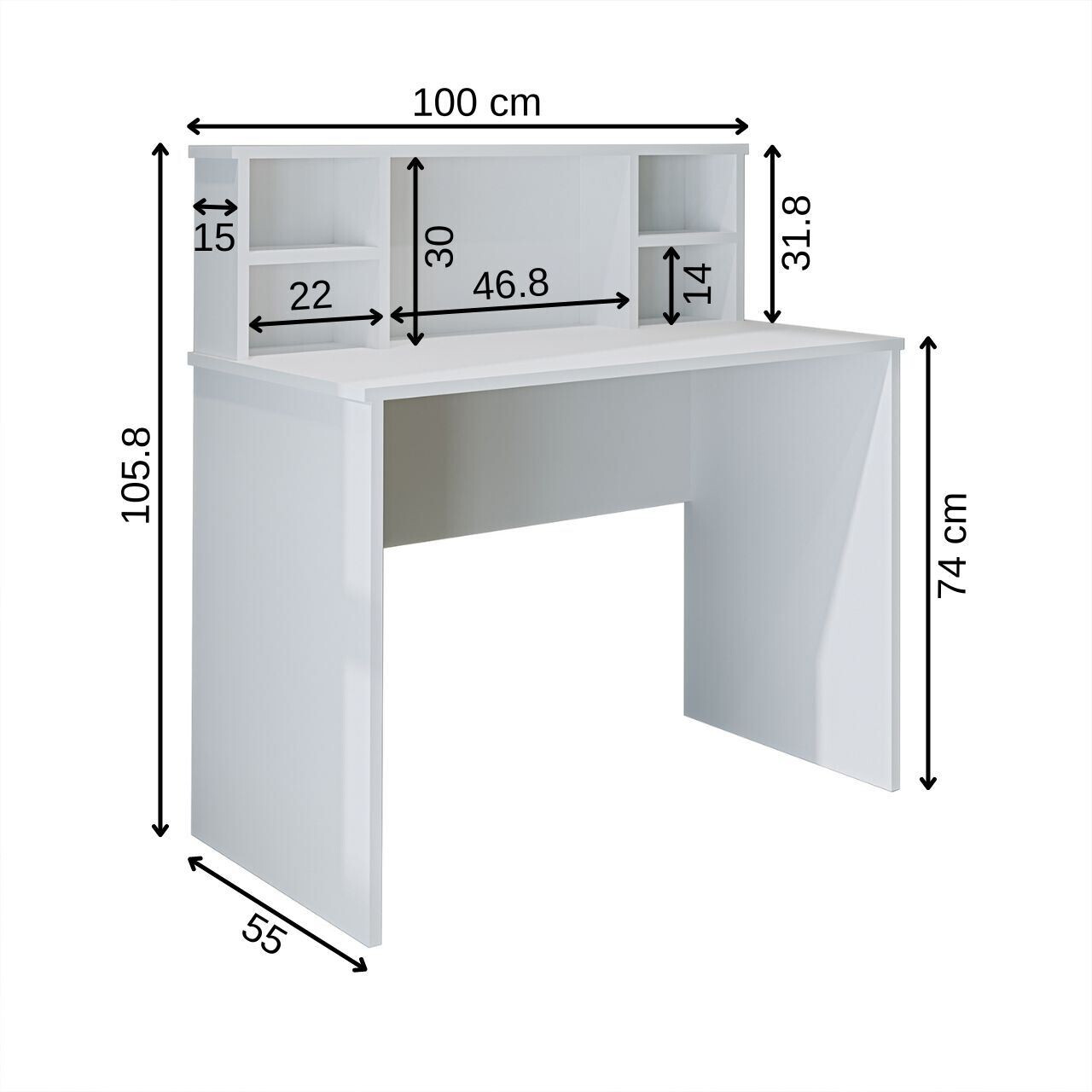 Birou, Hanah Home, 2634, 100x105.8x55 cm, PAL MELAMINAT, Alb — imaginea 6