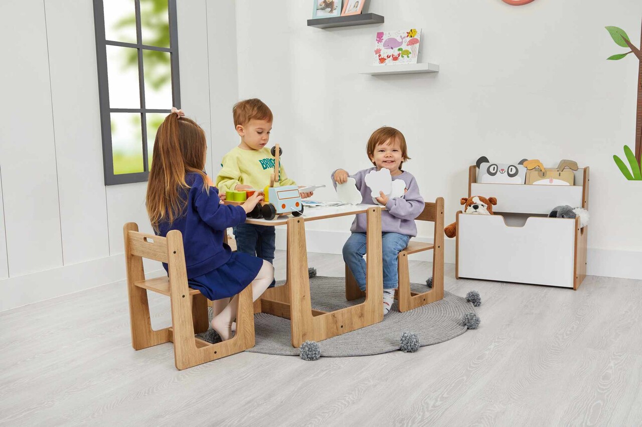 Set masa si scaun pentru copii, Hanah Home, Crane 2, Alb / Natural - view 3