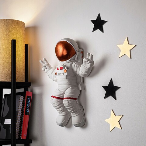 Decoratiune, Peace Sign Astronaut, 35x47x10 cm, Poliester, Alb / Bronz