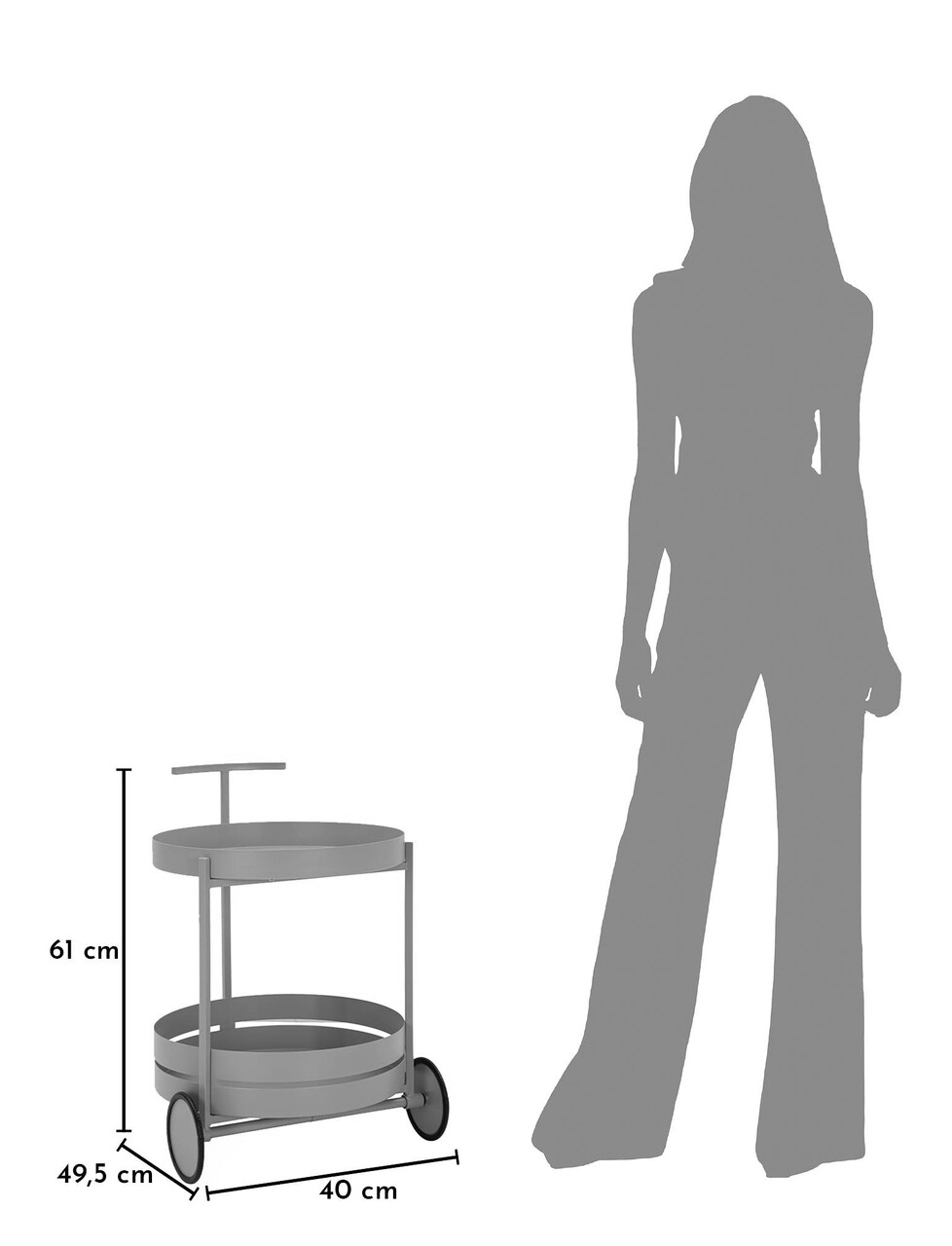 Carucior pentru servire, Mauro Ferretti, Saturn, 40x49.5x61 cm, metal, gri dove - imagine 10
